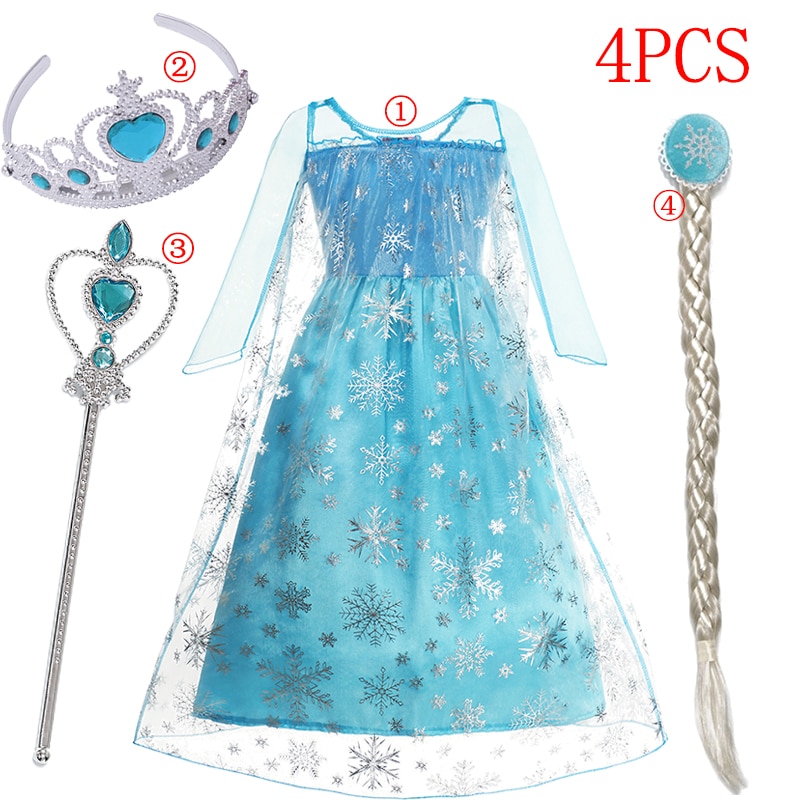 Girls Disney Frozen Dress Snow Queen Dress Kids Cosplay Costume Prom Gown Robe-Playing Children Party Clothing Princess Dress