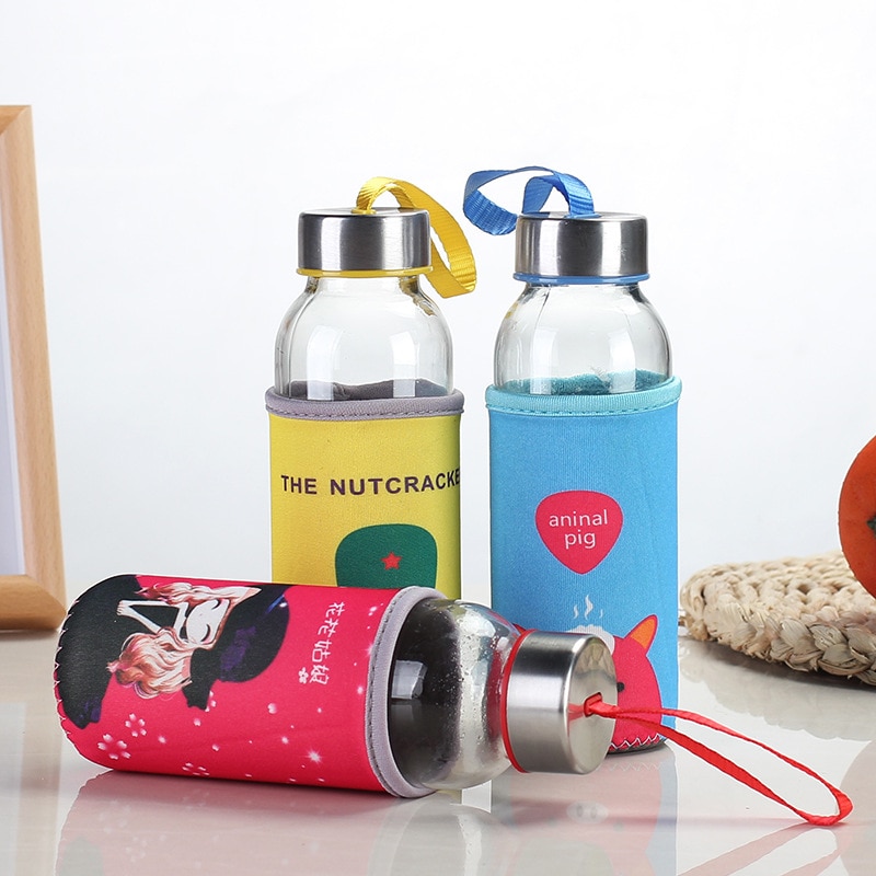 Student drinkware Portable bottle cartoon glass bottle Transparent bottle for water tea glass drinking bottle