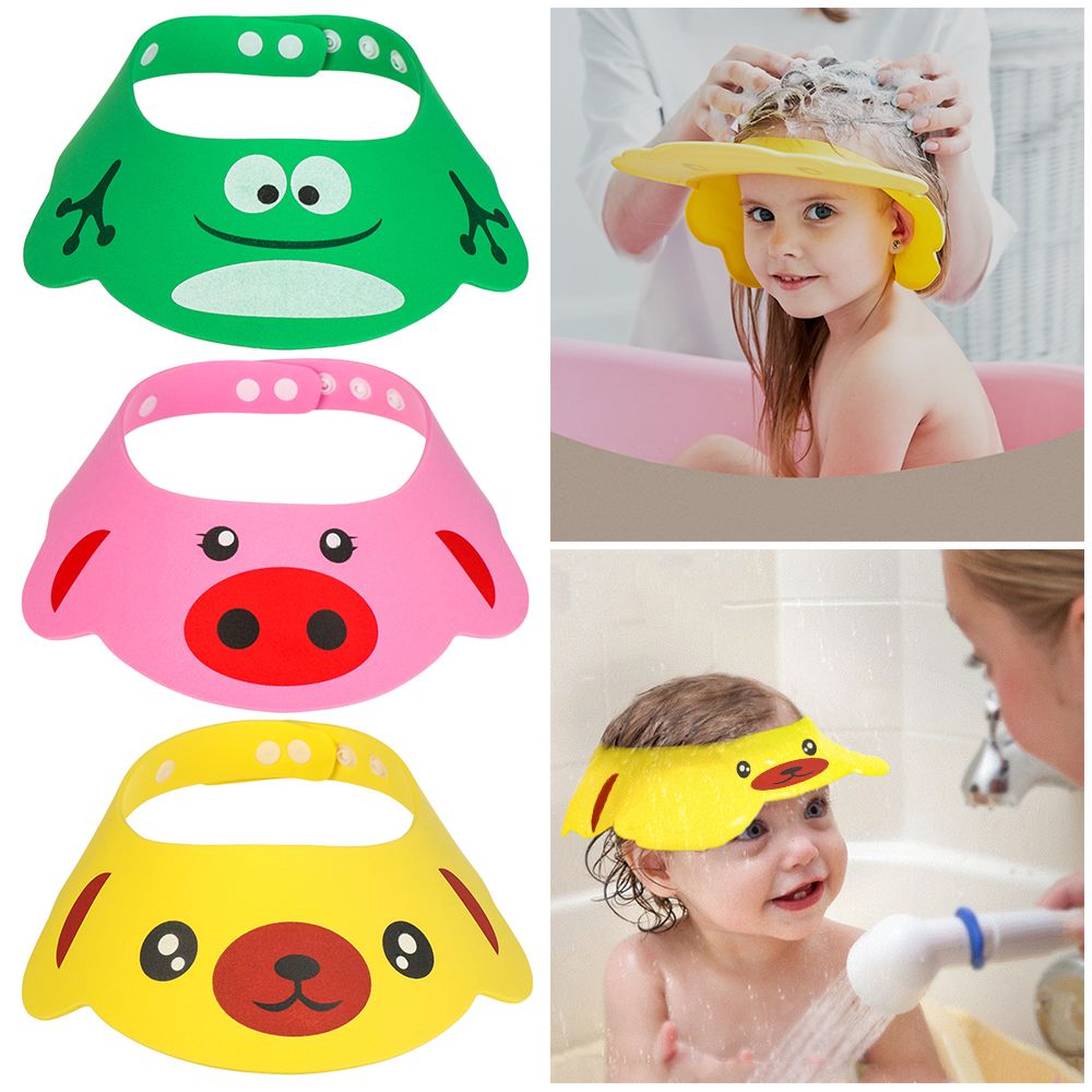 Adjustable Baby Shower Hat Cartoon Toddler Kids Waterproof Shampoo Cap Ear Protection Bathing Wash Hair Shield Bath Supplies