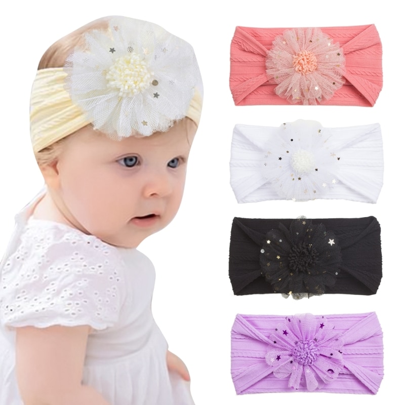 Baby Floral Headband Wide Hairband Flower Charm 0-2Y Children Headwear Fashion Hair Accessory Toddlers Shower Gift A2UB
