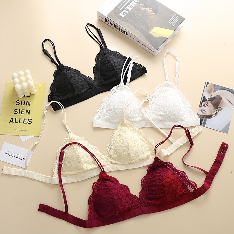 Women Sexy Lingerie Bra Lace Thin Breathable Backless Crop Top Female New Suspender Triangle Cup Bra Seamless Underwear Bralette
