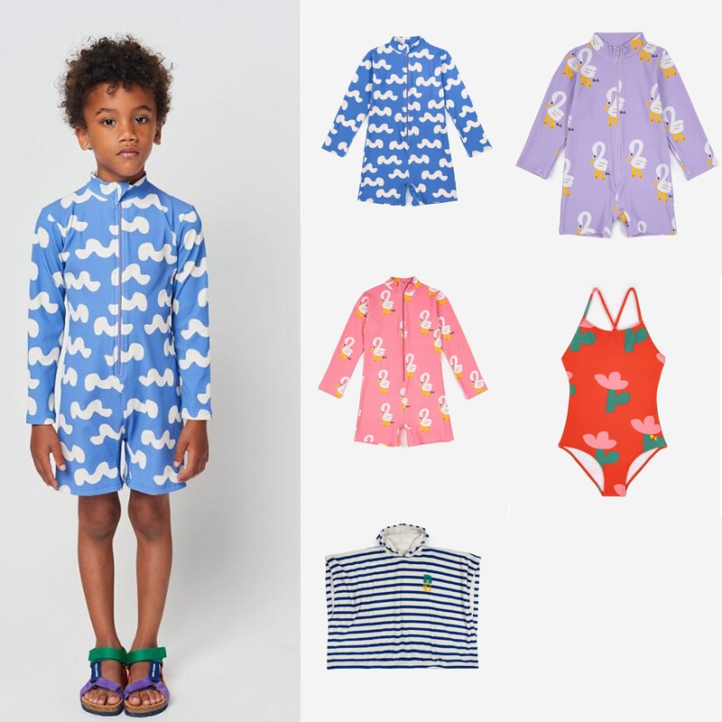 2023 Kids Girls Boys Swimwear Summer Print Baby One-piece swimsuit Beach Wear Children's Bathrobe Toddler