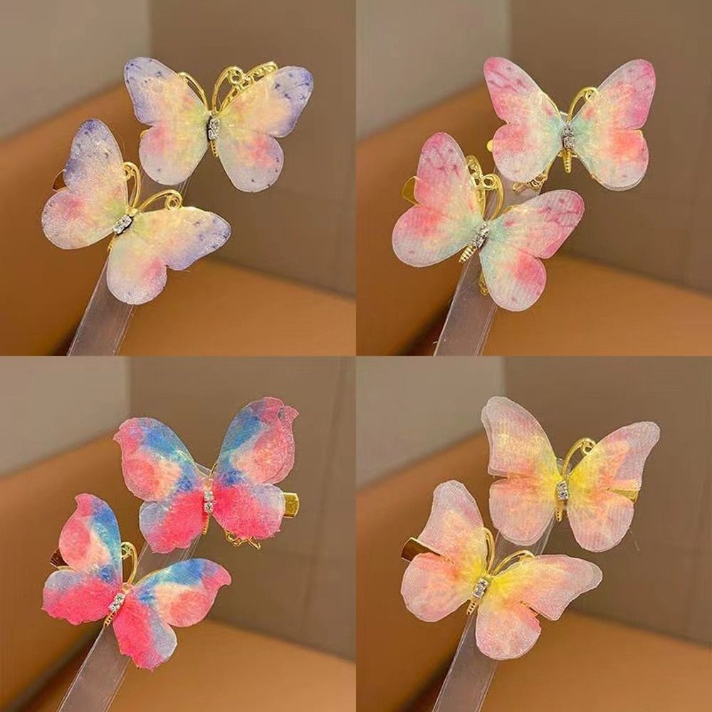 2pcs Cute Colorful Butterfly Metal Hair Clips Girls Sweet Hairpin Kids Lovely Hair Accessories Birthday Gift