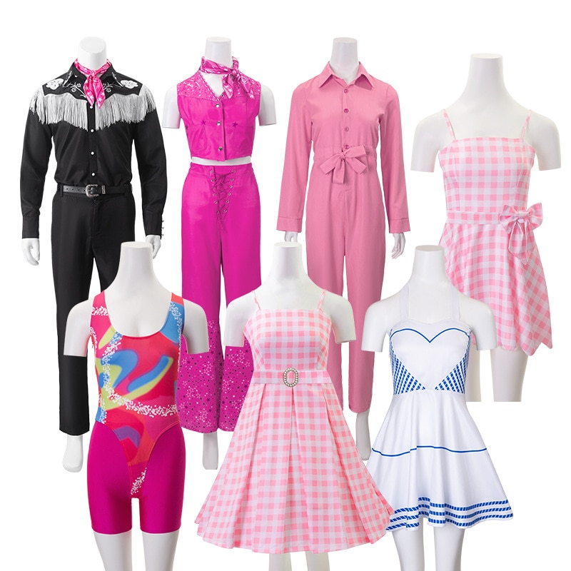 2023 Movie Uniform Costume for Girls Pink Plaid Dress Margot-Robbie Cosplay Clothes Halloween Carnival Party Costumes