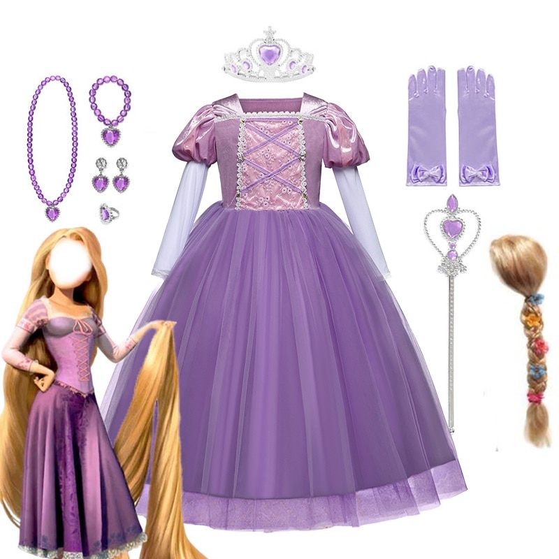 Rapunzel Princess Dress for Girls Children Halloween Birthday Carnival Party Fancy Girls Clothes Cosplay Tangled Costume