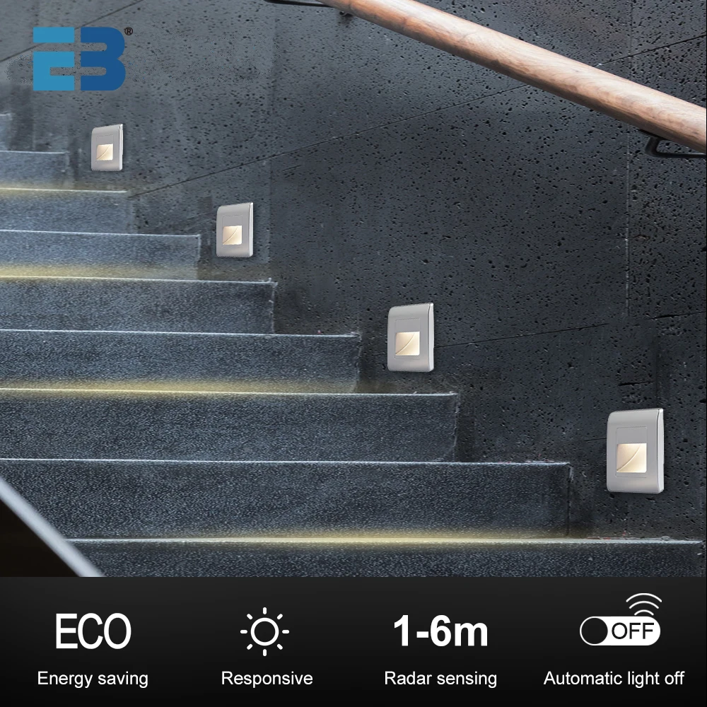 Led Stair Light 4 Colors PIR Sensor Wall Light AC110V 220V Recessed Footlight Corridor Step Lamp
