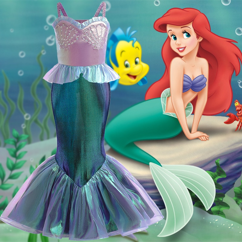 2023 New Mermaid Ariel Princess Dress for Girls Cosplay Mermaid Tail Costume Children Carnival Birthday Halloween Party Clothes