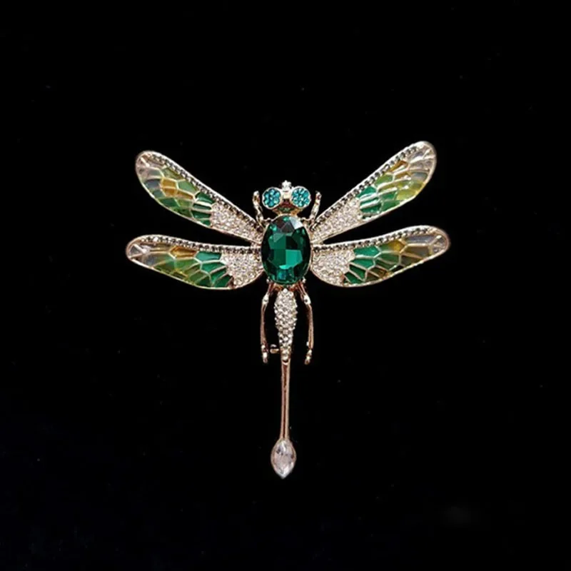 Korean Colorful full Rhinestone Dragonfly Brooches For Women Luxury Designer Fashion Metal Animal