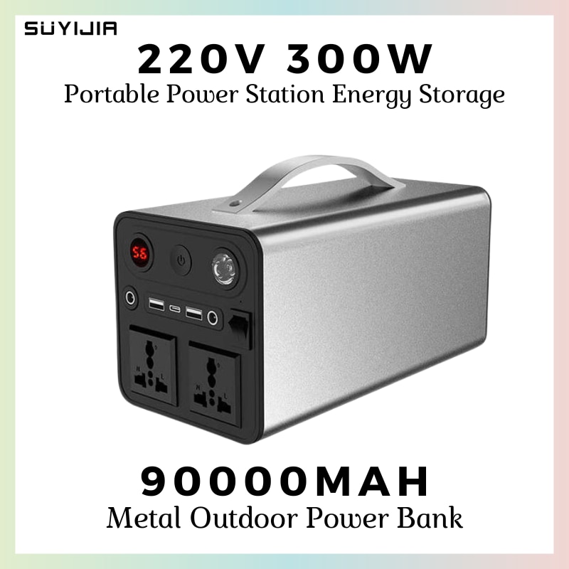 90000mAh Solar Generator Power Supply Station 300W Portable Auxiliary Battery Power Bank Inverter USB C PD for Outdoor Camping