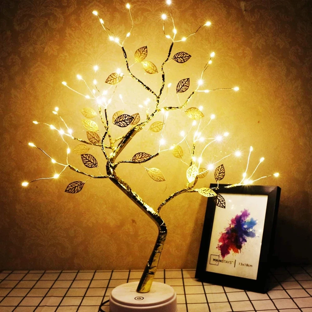 Bonsai Tree LED Light USB Table Lamp Adjustable Touch Switch DIY Artificial Xmas Tree Fairy Night