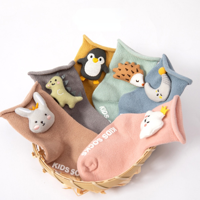 Baby SocksCute Cartoon Penguin Rabbit Dolls Newborn Baby Socks Casual Loose Mouth Cotton Toddler Kids Anti Slip Floor Socks