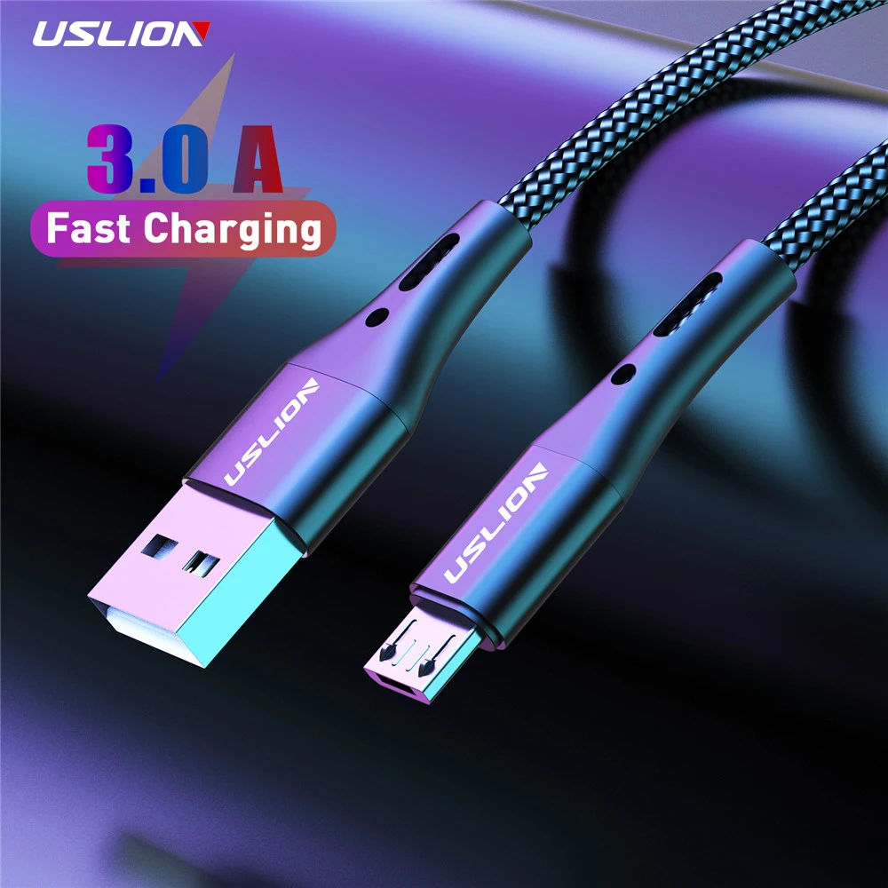 USLION Black Micro USB Cable Fast Charging For Xiaomi Android Mobile Phone Data Cable for Samsung