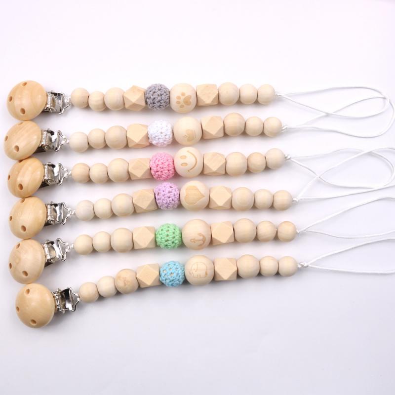 Pacifier Rope Durable Anti-drop Bright Color Natural Wooden Baby Pacifier Chain Pacifier Clip Soother Holder Bite Bag Toy