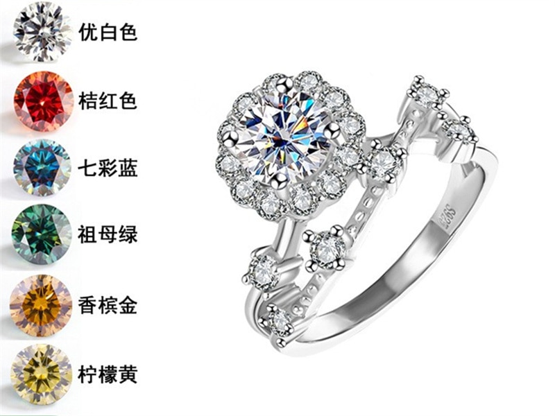 QZJ024 Lefei Fashion Trendy Luxury Classic Diamond-set Moissanite Star Flower Wedding Ring Charms Women Silver 925 Party Jewelry