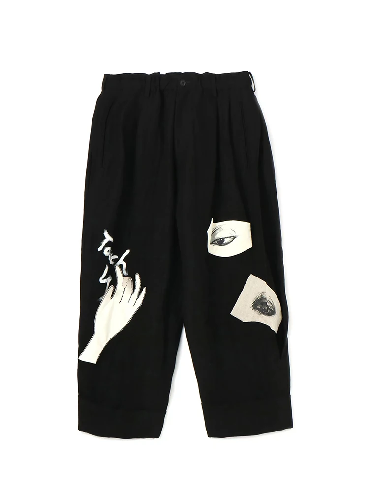 Mysterious Eyes and hands patch design pants Unisex Japan design style men pants Elastic waist man's