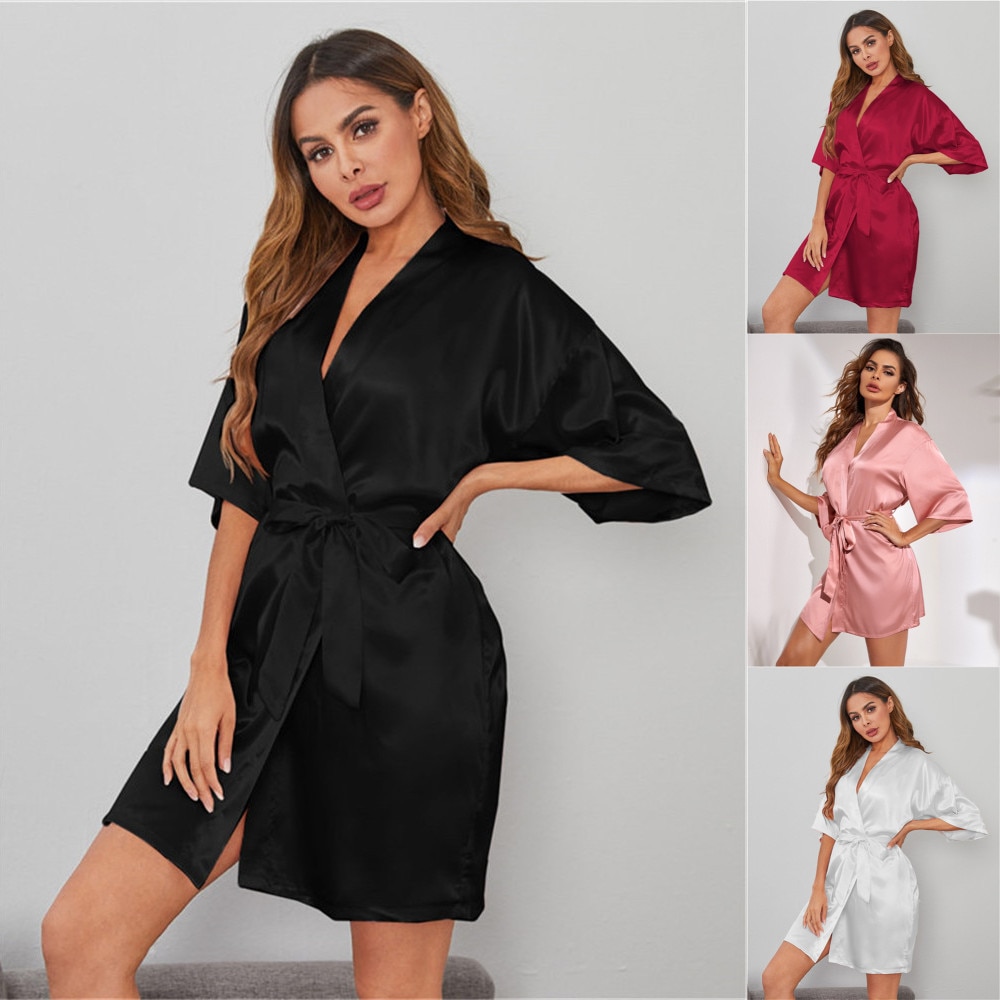 Satin Robe Female Intimate Lingerie Sleepwear Silky Bridal Wedding Gift Casual Kimono Bathrobe Gown Nightgown Sexy Nightwear,Pj