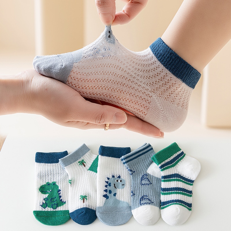 5 Pairs/Lot Summer Children Socks Cotton Fashion Mesh Cartoon For 2023 Spring New 0-12 Year Kids Teen Student Boy Girl Baby Sock