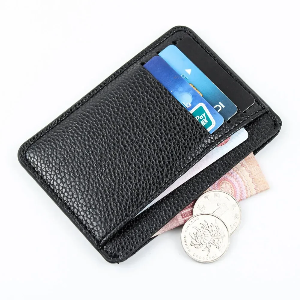 ID Credit Bank Card Holder Wallet Men Card Holder PU Leather 6 Cards Slot Ultra-thin Lichee Pattern