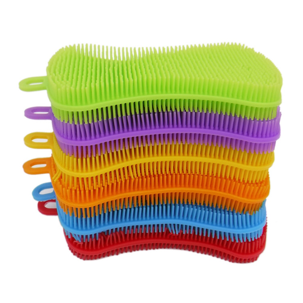 Silicone Sponges Dish Scrubber Kitchen Wash Heat-Resistant Non-Stick Cleaning Brush Random Color