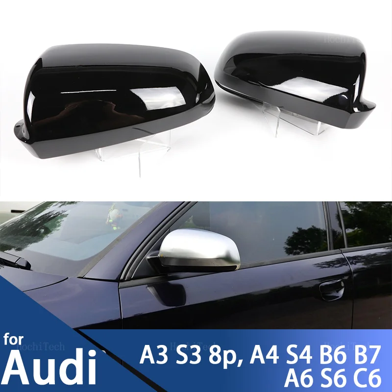 Black Side Mirror Caps for Audi A3 S3 8P 05-08 A4 S4 B6 B7 8E 8H, A6 S6 C6 4F Replacement Style