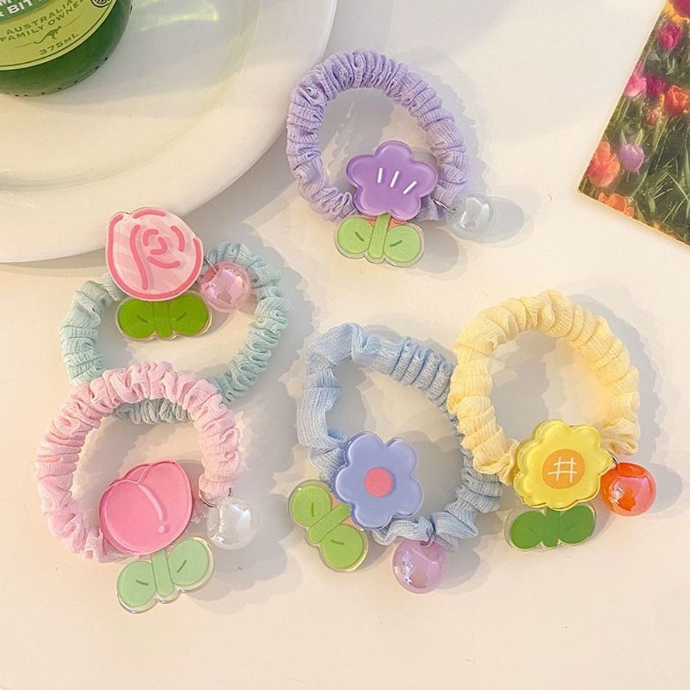 Summer Fresh Cartoon Flower Scrunchies Tulip Rose Hair Rope Sweet Cute Girls Elastic Hairband Hair Accessories