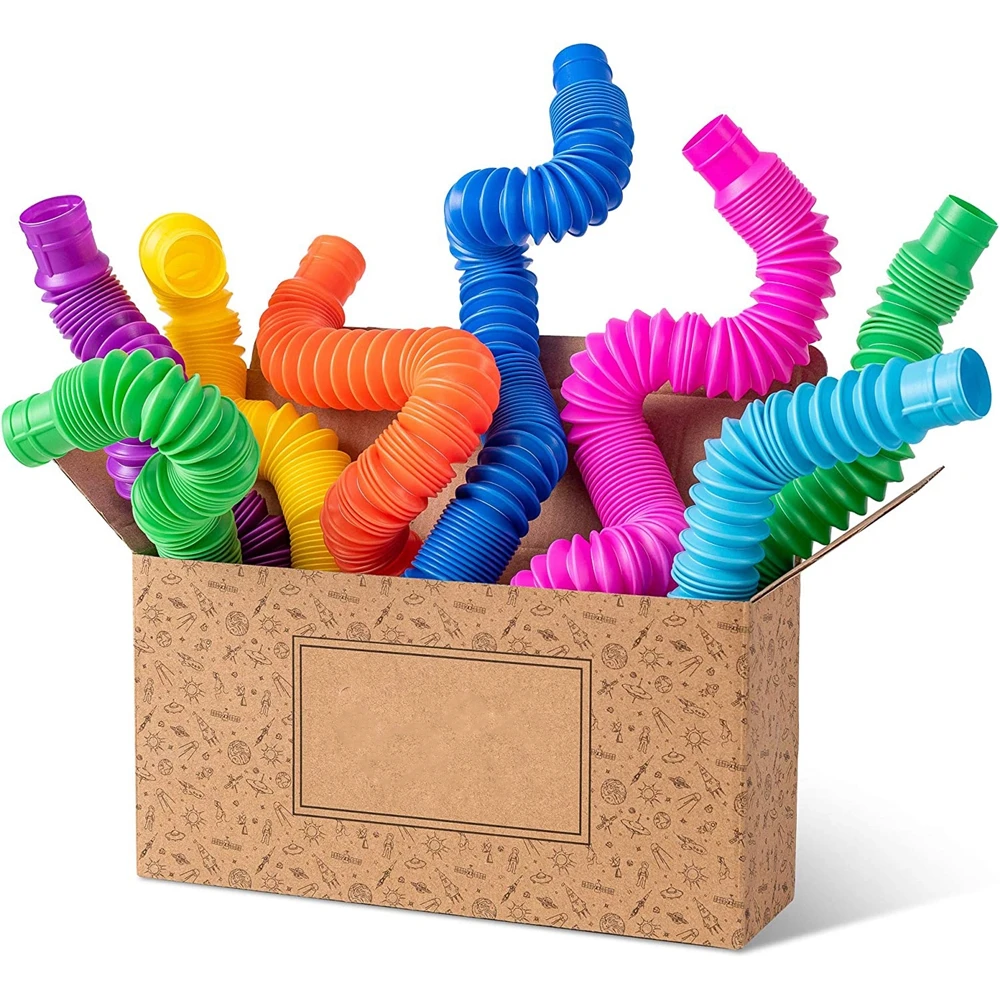 8PCS Pop Tubes Sensory Toys Stress Relief for Kids Top ADHD Autism Fidget Toddler Travel Toy Gifts