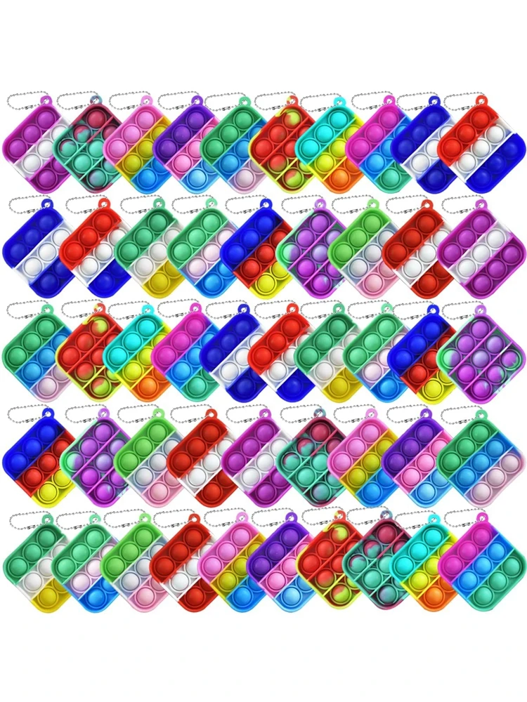 12Pcs Pop Push Bubble Keychains Fidget Toys Anxiety Stress Relieve Sensory Toys Office Desk Toy for