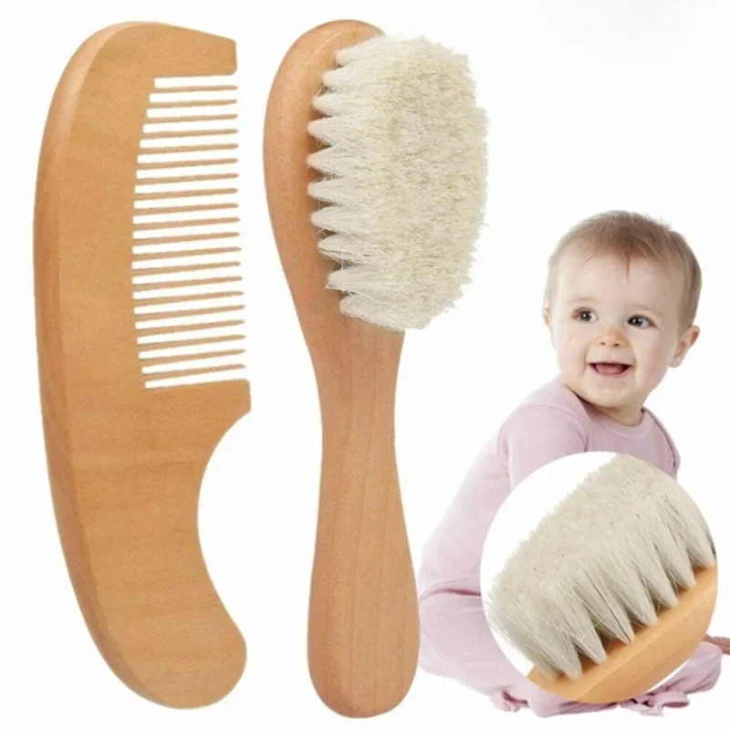 2pcs Wooden Baby Hair Brush Comb Soft Baby Bath Brush Clean Hair Body Gentlely Baby Protect Shower