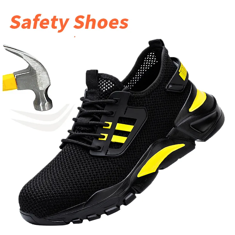 Safety shoes  Smash men stab resistant breathable working lightweight work sneakers steel toe Boots