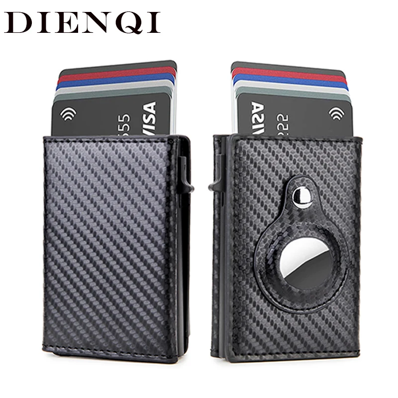Rfid Carbon Fibe Airtag Wallets Men Card Holder Slim Thin Wallets Leather Wallet For Apple Air Tag