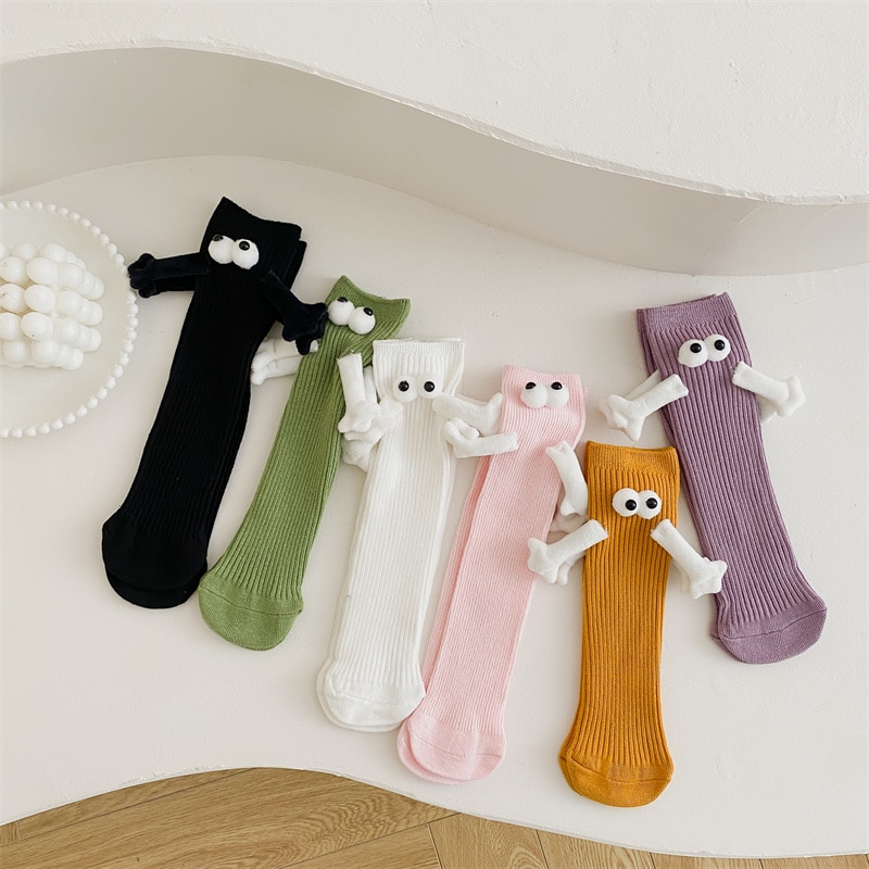 New Spring Autumn Children Hand-Holding Socks kawaii Quirky Magnetic Puller Boys Girls Mid-Calf Socks Cotton Cute Baby Socks