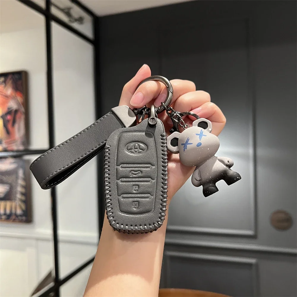 Leather Car Key Case For Toyota RAV4 HARRIER Hilux Fortuner Land Cruiser Auris Camry Crown Highland