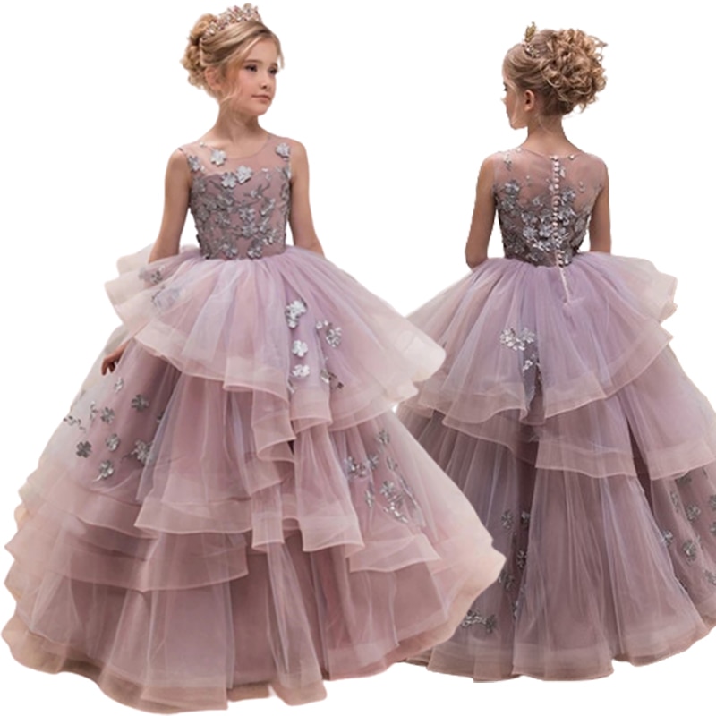 2023 Girl Princess Skirt Children'S Dress Runway Show Host Piano Festival Performance Dress Lace Pompous Gauze Skirt Dress