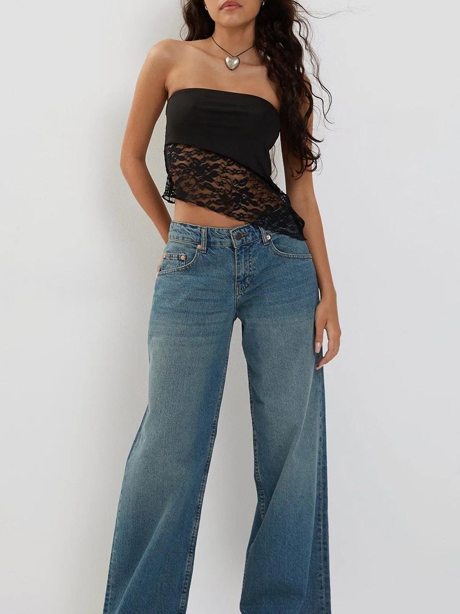 Women s Elegant Lace Floral Tube Top Sleeveless Backless Irregular Hem Off Shoulder Bandeau Summer Clubwear Dress