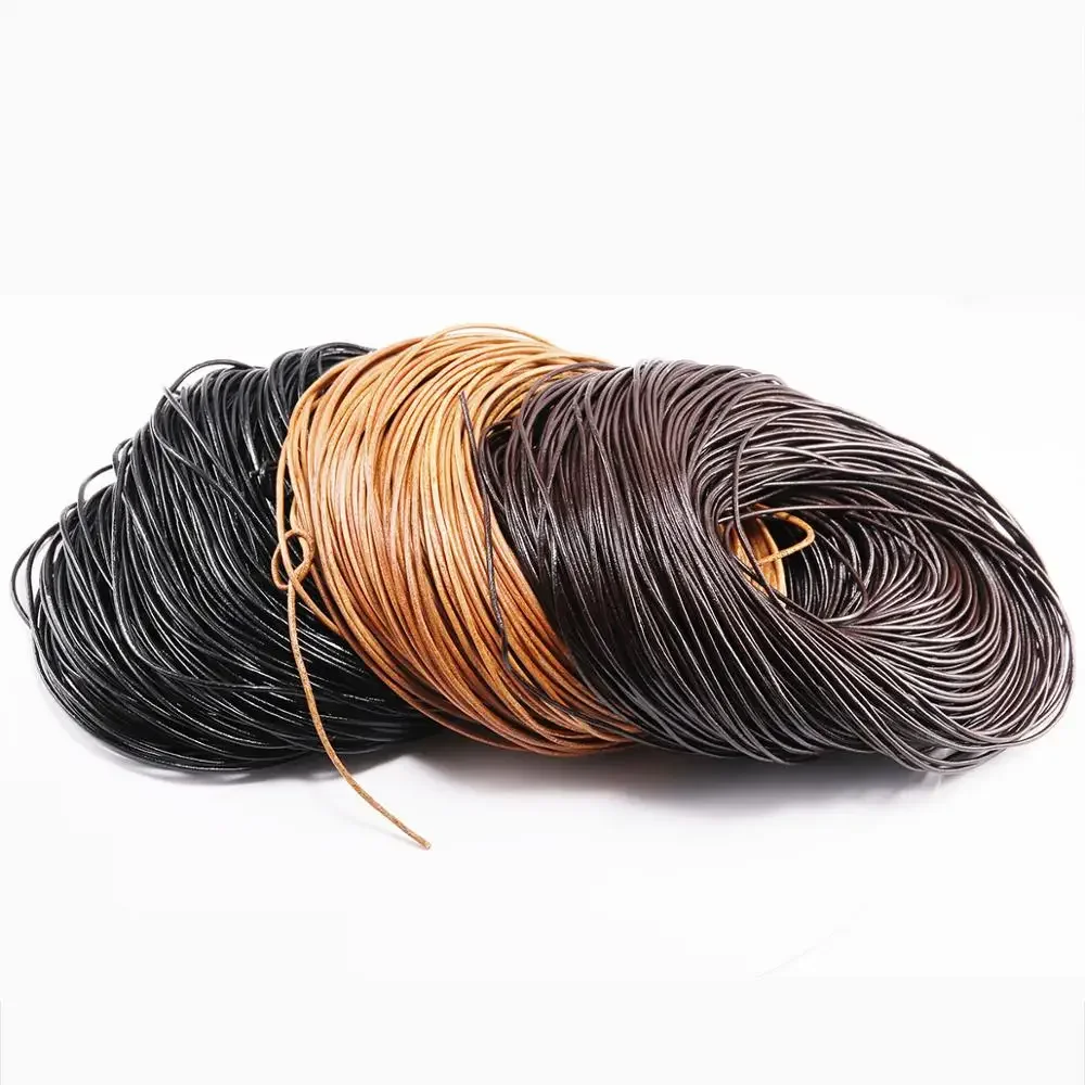 5 Meters/Lot 1-6mm Genuine Cow Leather Round Thong Cord DIY Bracelet Findings Rope String For