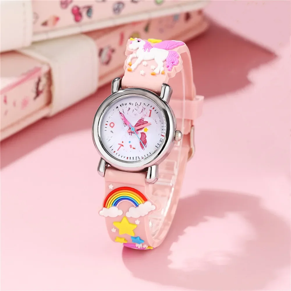 Cute candy color silicone strap unicorn pattern quartz Children's cartoon watch
