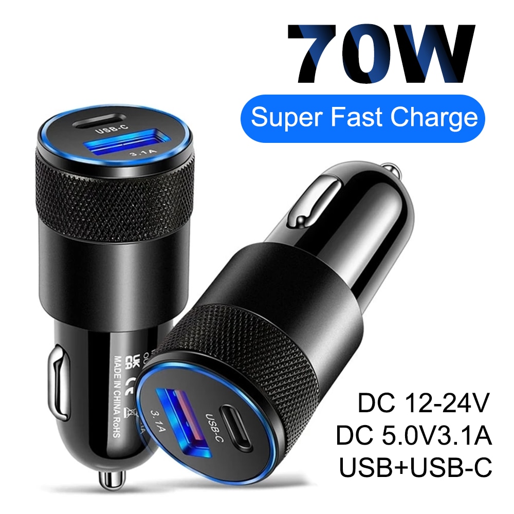 PD 70W USB Car Charger Quick Charge 4.0 3.0 QC4.0 QC3.0 USB Type C Car Fast Charging For iPhone 14 13 12 Huawei Samsung Xiaomi