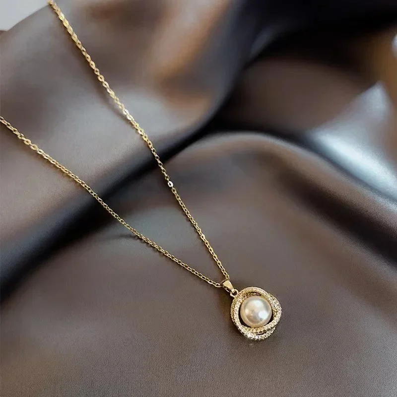 Beads Women's Neck Chain Kpop Pearl Pendant Necklace Gold Color Goth Chocker Jewelry Pendant