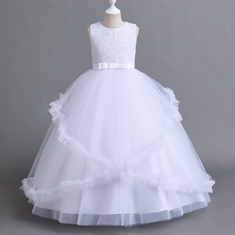 2209 Girls' Flower Wedding Dress Long Sleeveless Summer Princess Rainbow Host Gift Performance Program