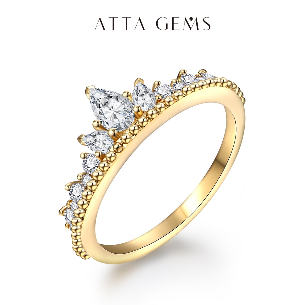 ATTAGEMS Pear Cut 5*3mm AU750 Solid 18K 14K 10K Yellow Gold Moissanite Ring for Women Men Passed the Diaomnd Engagement Party