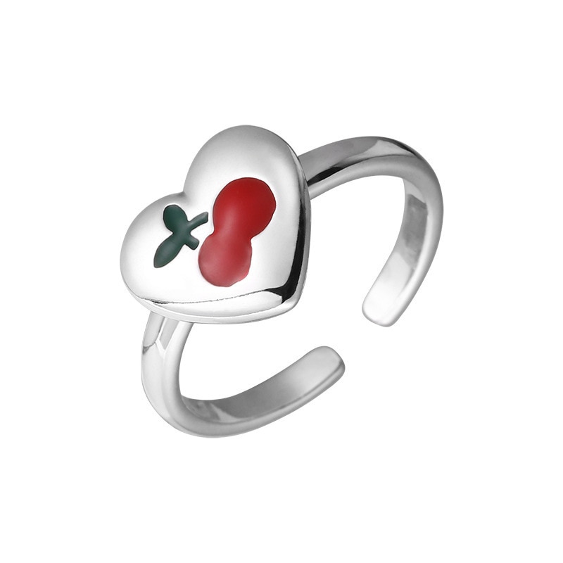 925 Sterling Silver Rings for Women Girl Trendy Cute Cherry Jewelry Heart Finger Open Handmade Ring Party Birthday Daily Gift