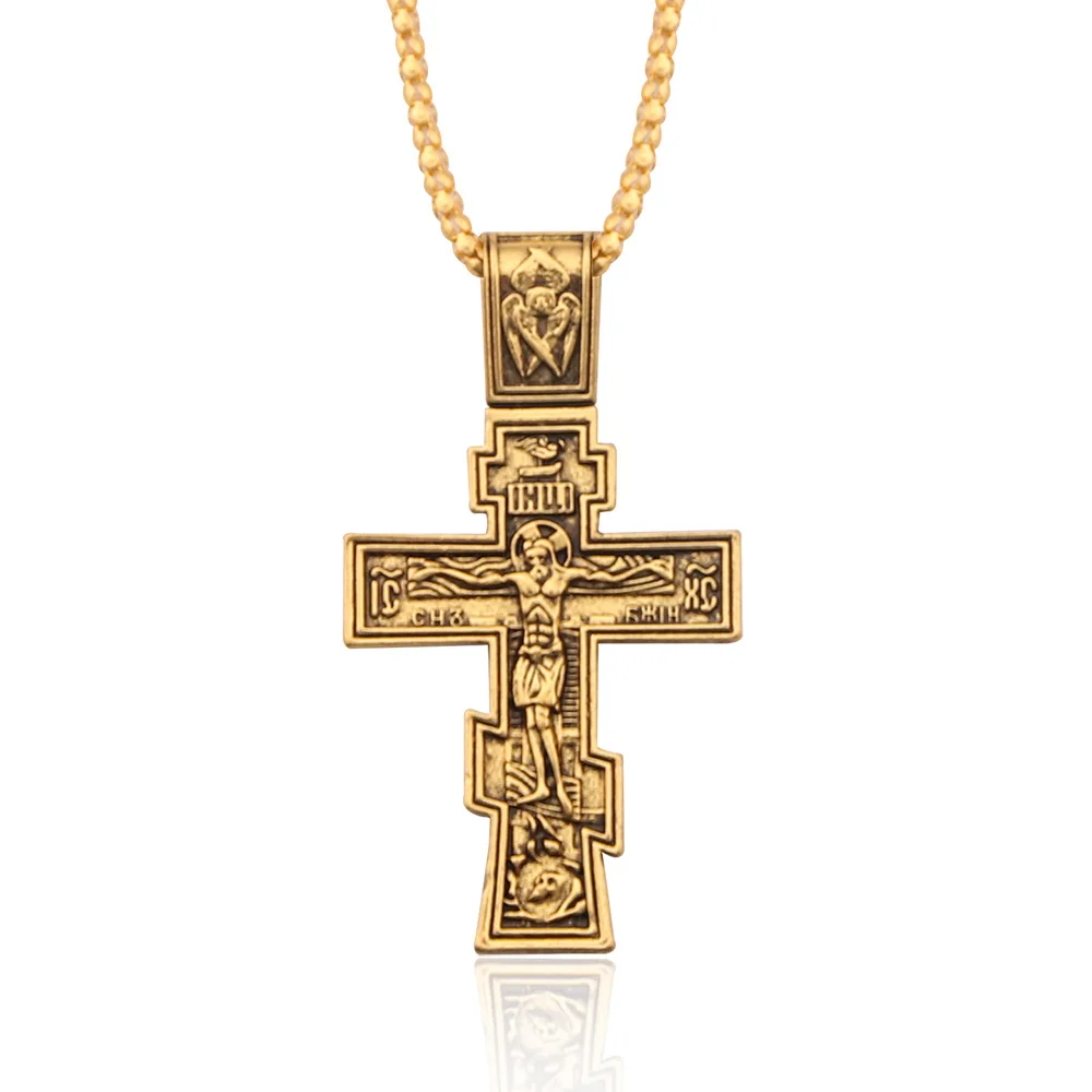 Movie John Wick Jesus Cross Necklace Crucifix Eastern Orthodox Prayer Big Pendant For Men Women