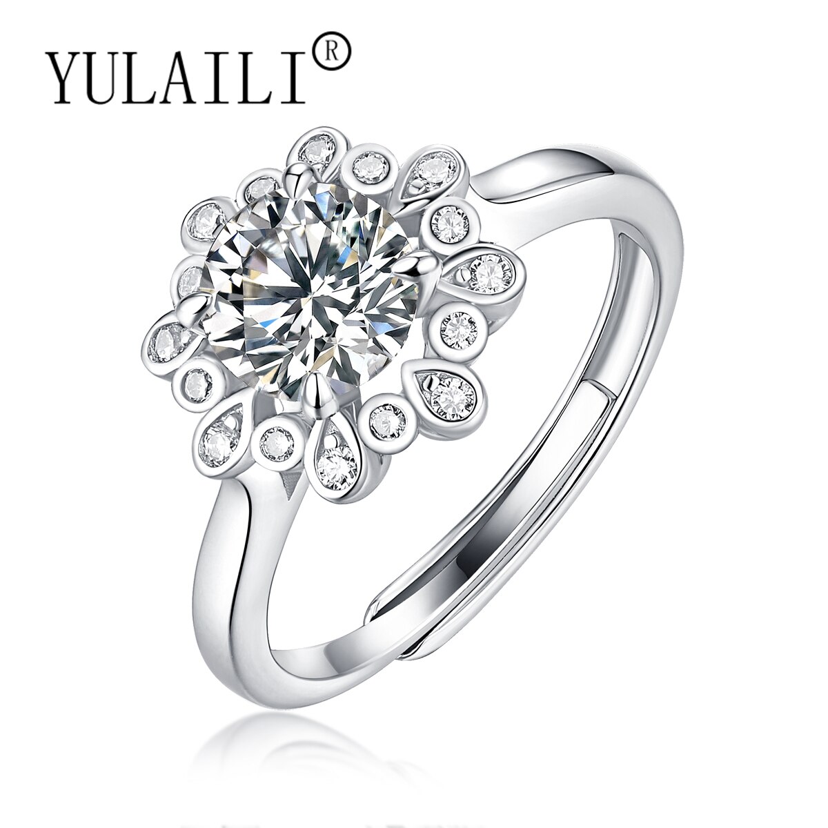 Radiant Moissanite Adjust Rings For Women Silver 925 Fine Exquisite Jewelry Flower Style 1CT Affordable Luxury