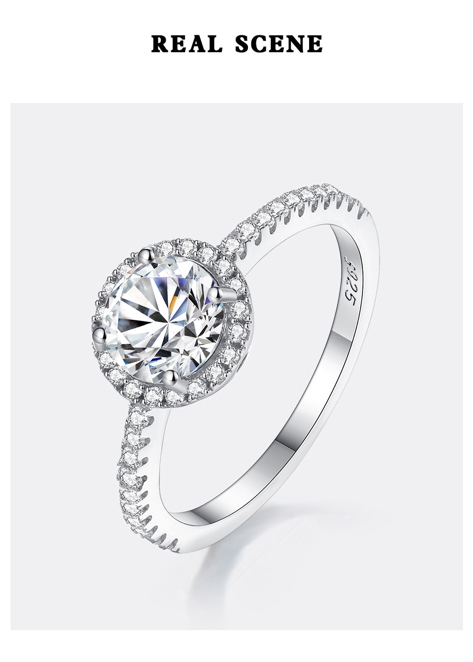 Round Cut Moissanite Engagement Ring Luxury 1CT Brilliant Created Diamond Halo Eternity Rhodium Plated Fine Jewelry