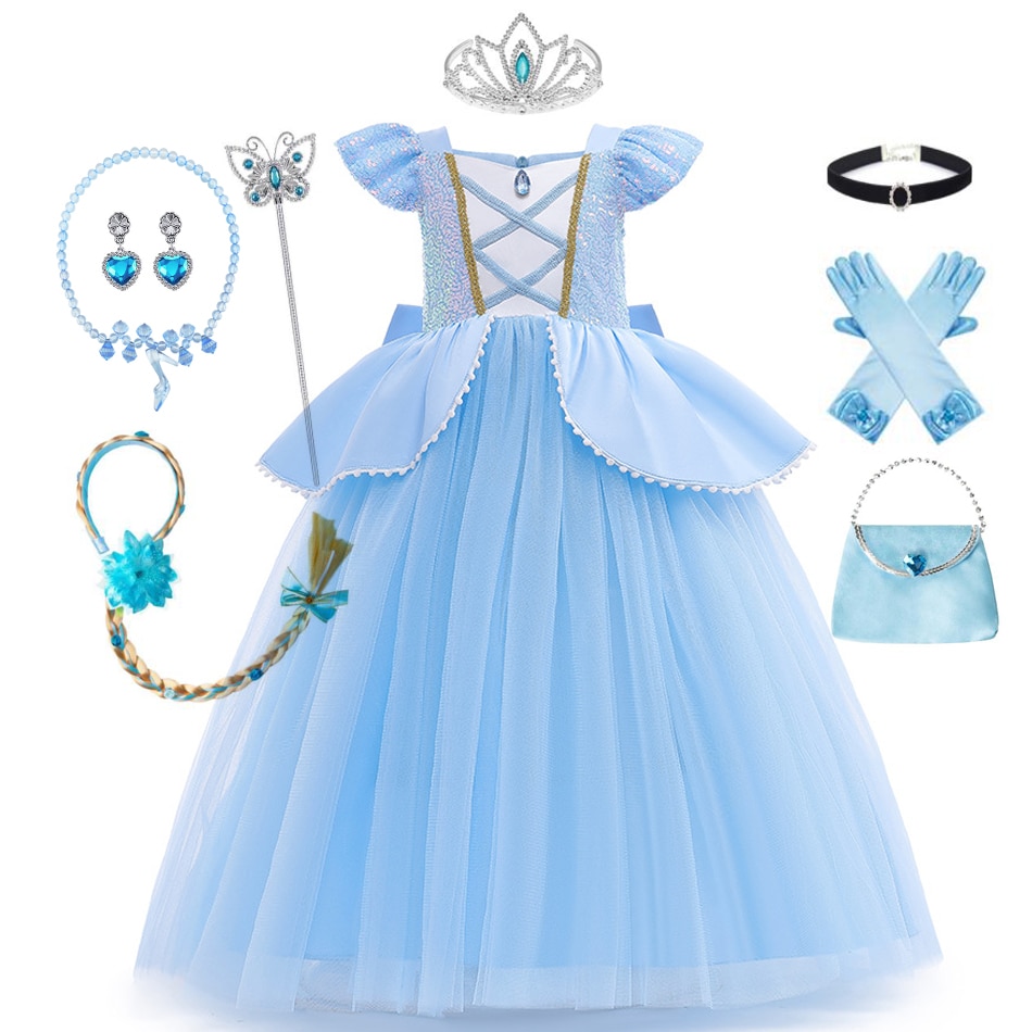 Girl Cinderella Dress Party Princess Costume Kids Halloween Disguise Girls Birthday Gift