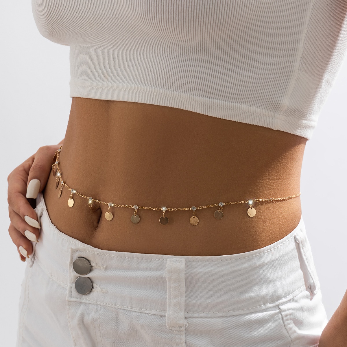 Beach Accessories Simple Tassel Sequins Versatile Waist Chain Body Chain Punk Zircon Rhinestone Waist Chain Women's Body Je