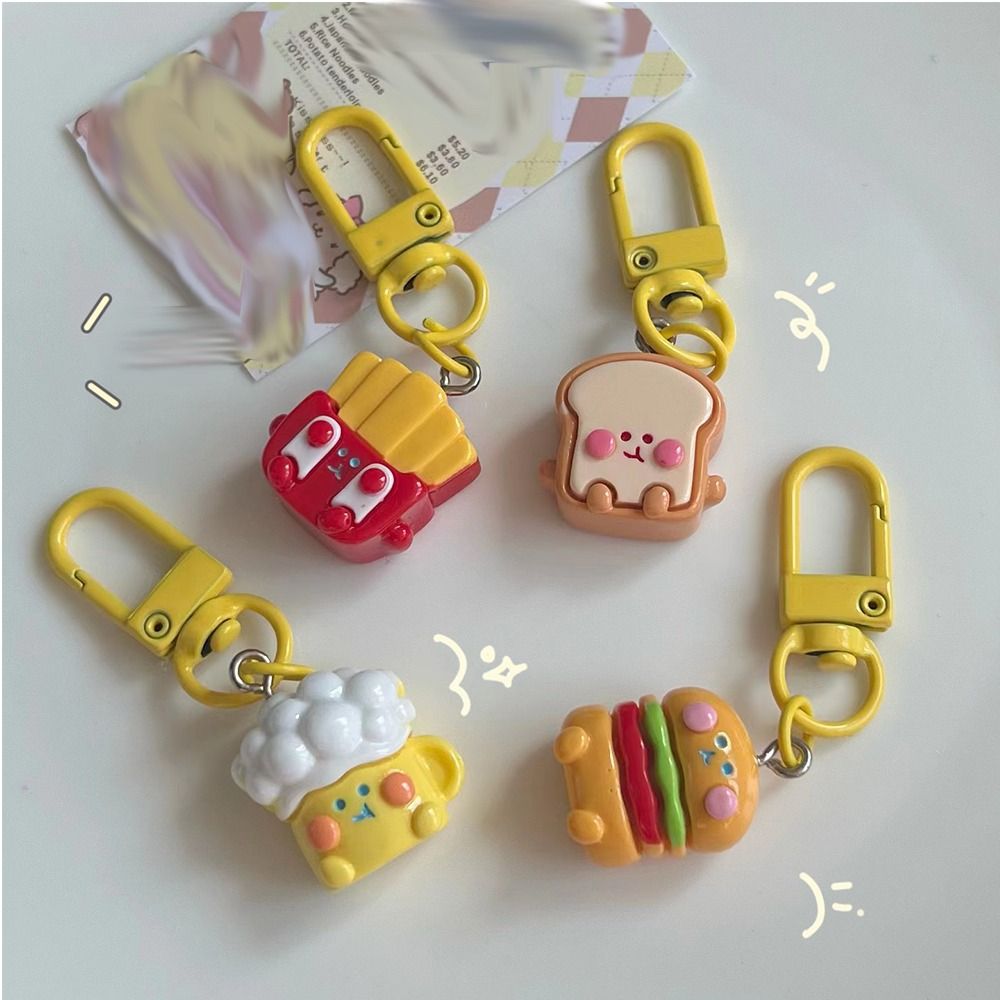 Cute Simulated Food Drumsticks Hamburg Key Chain Funny Bag Charms Cartoon Egg Cheese Key Buckle Decoration