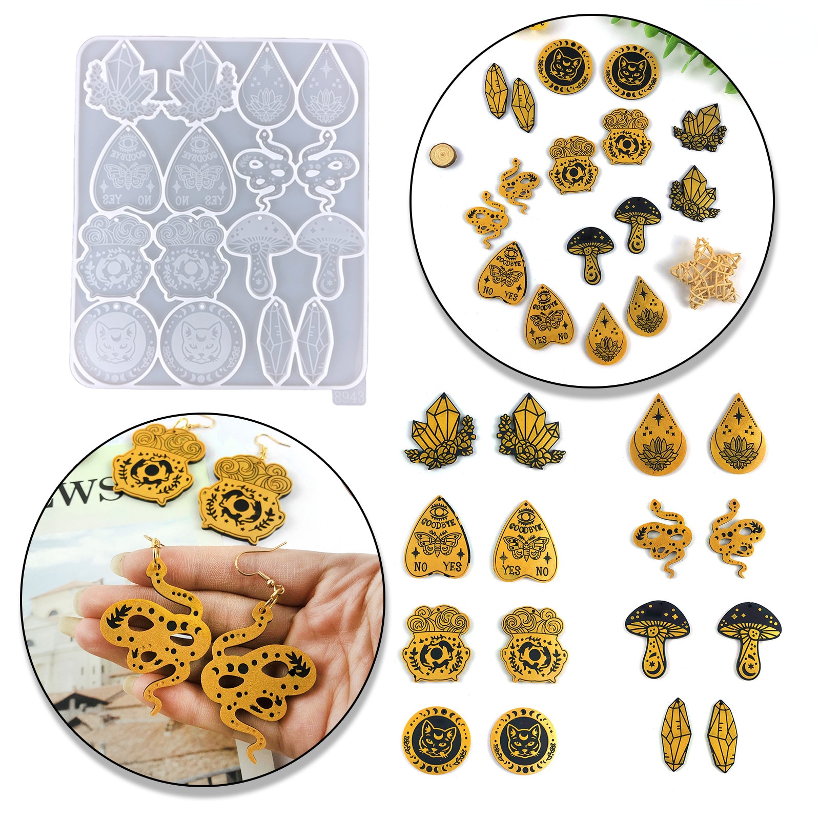 Moon Phase Earrings Silicone Mold Diy Moon Mushroom Earrings Pendant Jewelry Decoration Pendant Earrings Molds
