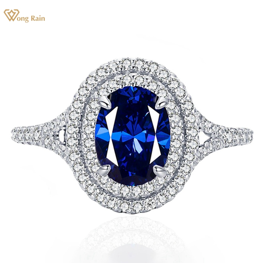 Wong Rain 925 Sterling Silver Oval Cut 6*8MM Lab Sapphire Emerald Ruby Gemstone Fine Vintage Ring for Women Engagement Jewelry