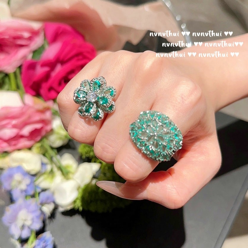 Exquisite Sparkling Green Cubic Zirconia 925 Silver Flower Rings for Women Gorgeous Crystal Wedding Rings Trendy Fine Jewelry